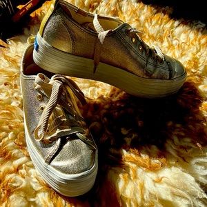 Triple decker gold metallic chunky sneakers